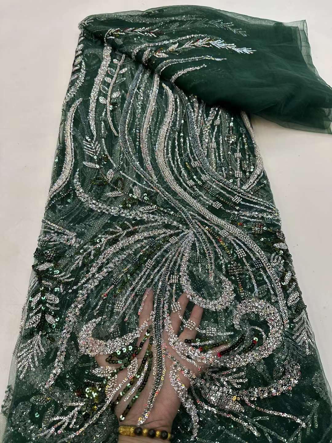 Elegant African Wedding Dress Lace Fabric Shiny Sequin Embroidery Tulle Fabric ML75N834 (Black)