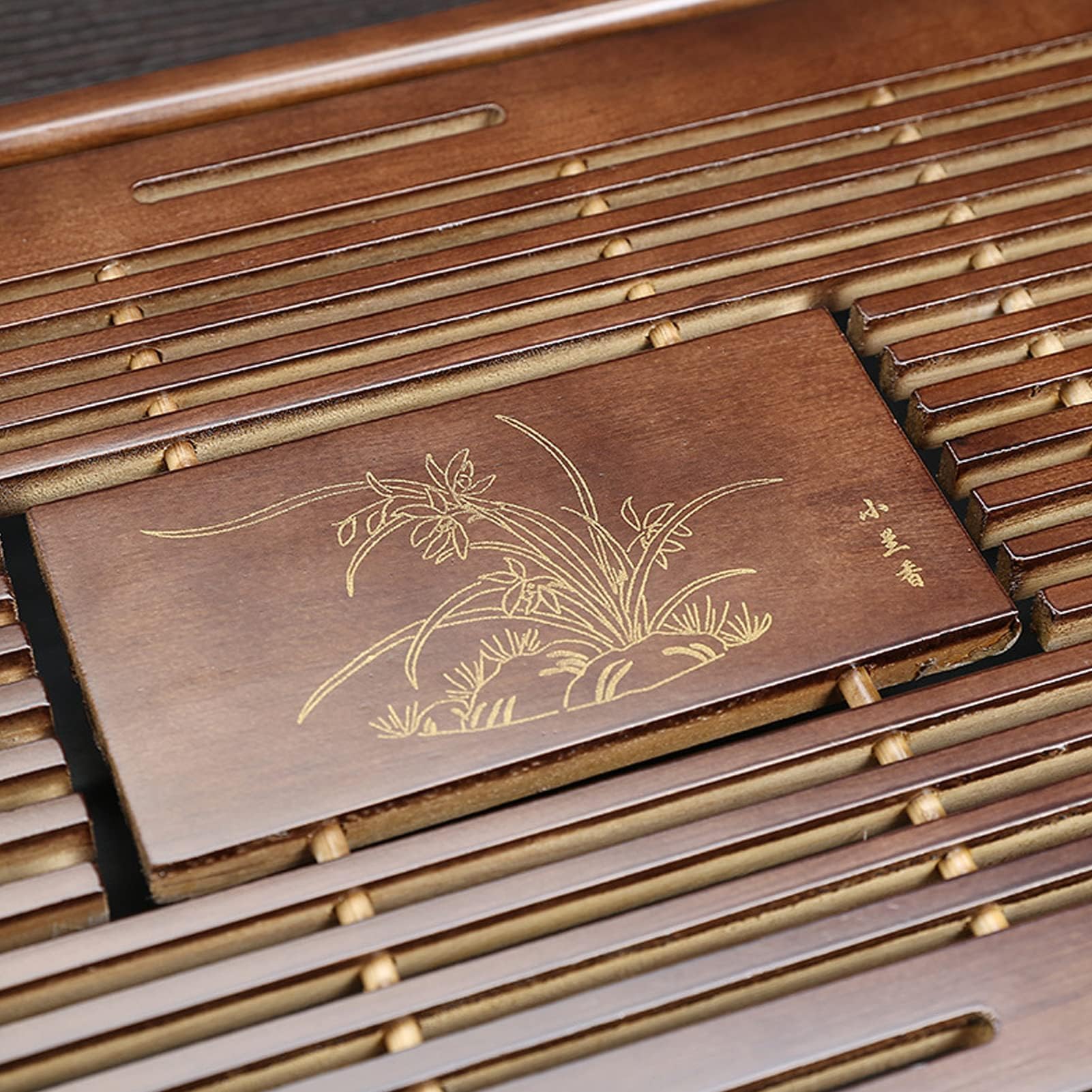 Gongfu Teetablett, Japanisches Teetablett Chinesische Klassische Teeservierplatte Wasseraufbewahrung Drainage für Home Office Teehaus (Braun)