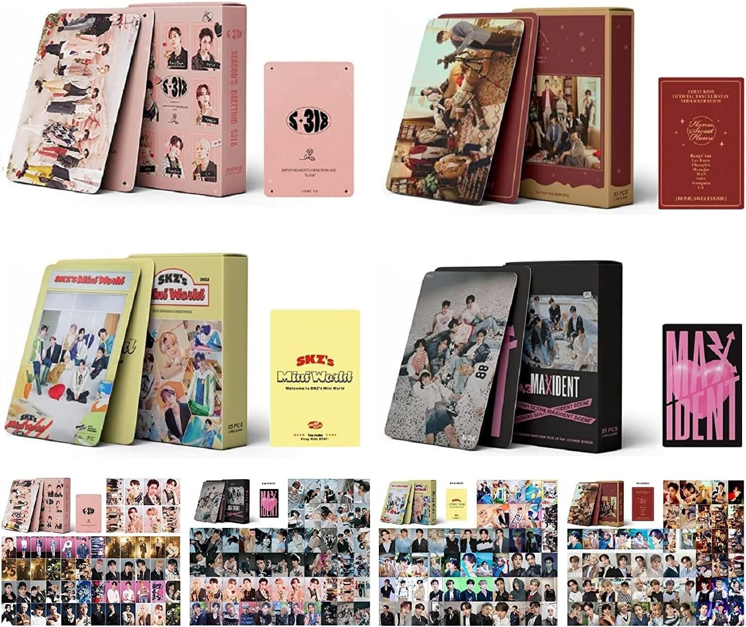 4Pack/220PCS Stray-Kids Photocards,Stray-Kids Lomo Cards Greeting Cards for Collection(Pink)