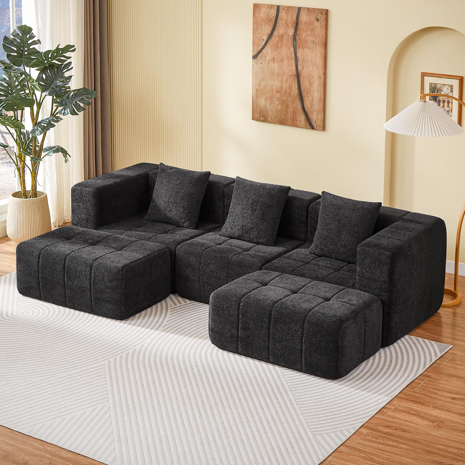 Photo 1 of Housiney Modular Sectional Sofa, Black Corduroy Cloud Couch