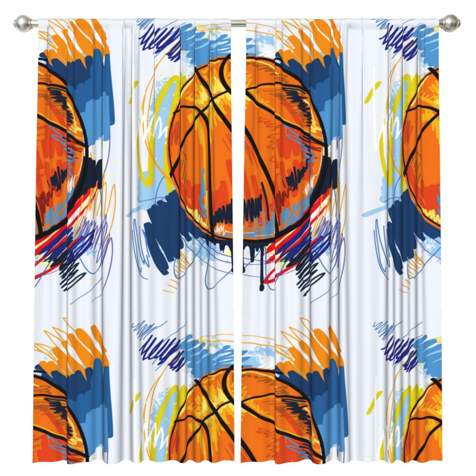 InOmak Basketball Colorful Sketch Enjoyment Printed, 2 Panels Window Curtains 52 x 84 Inch Blackout Curtains for Living Room Bedroom