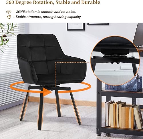 Miniatura 4 de CLIPOP Juego de 2 sillas giratorias modernas, sillas giratorias de comedor para cocina, sillas de comedor de terciopelo con brazo, patas de metal