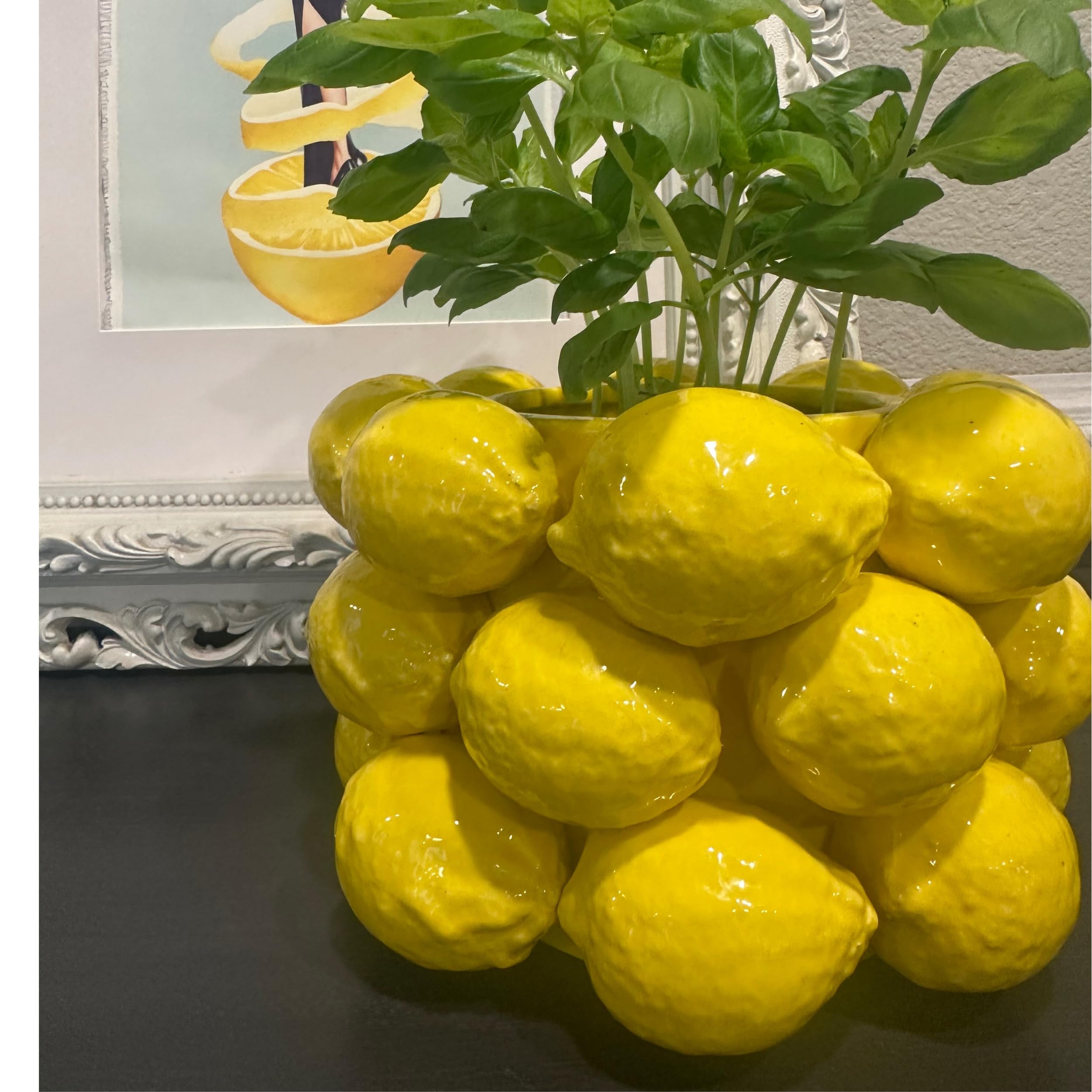 Zitronenvase – fröhliche gelbe Keramikvase im französischen/mediterranen Stil, einzigartige Vase mit 3D-Zitronen-Design, Zitronen-Küchendekoration, Geschenk zum Einzug