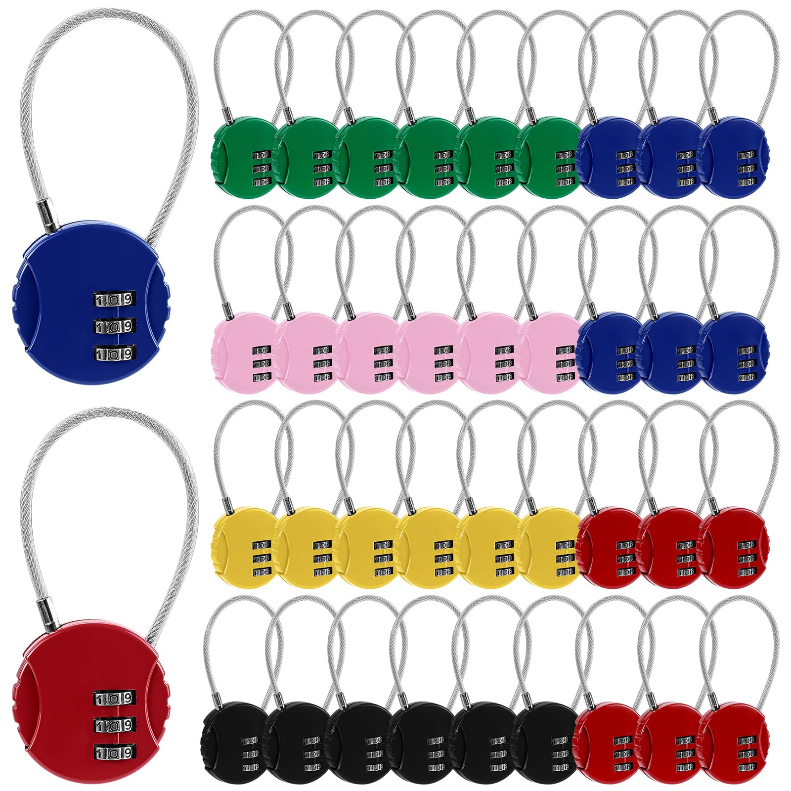 36 Pcs Small Combination Padlocks Bulk, Mini Cabinet Padlock with Code, 3 Digit Keyless Suitcase Security Lock with Steel Cable for School Gym Travel Hotel Luggage Fence Drawer, Multipack, 6 Colour