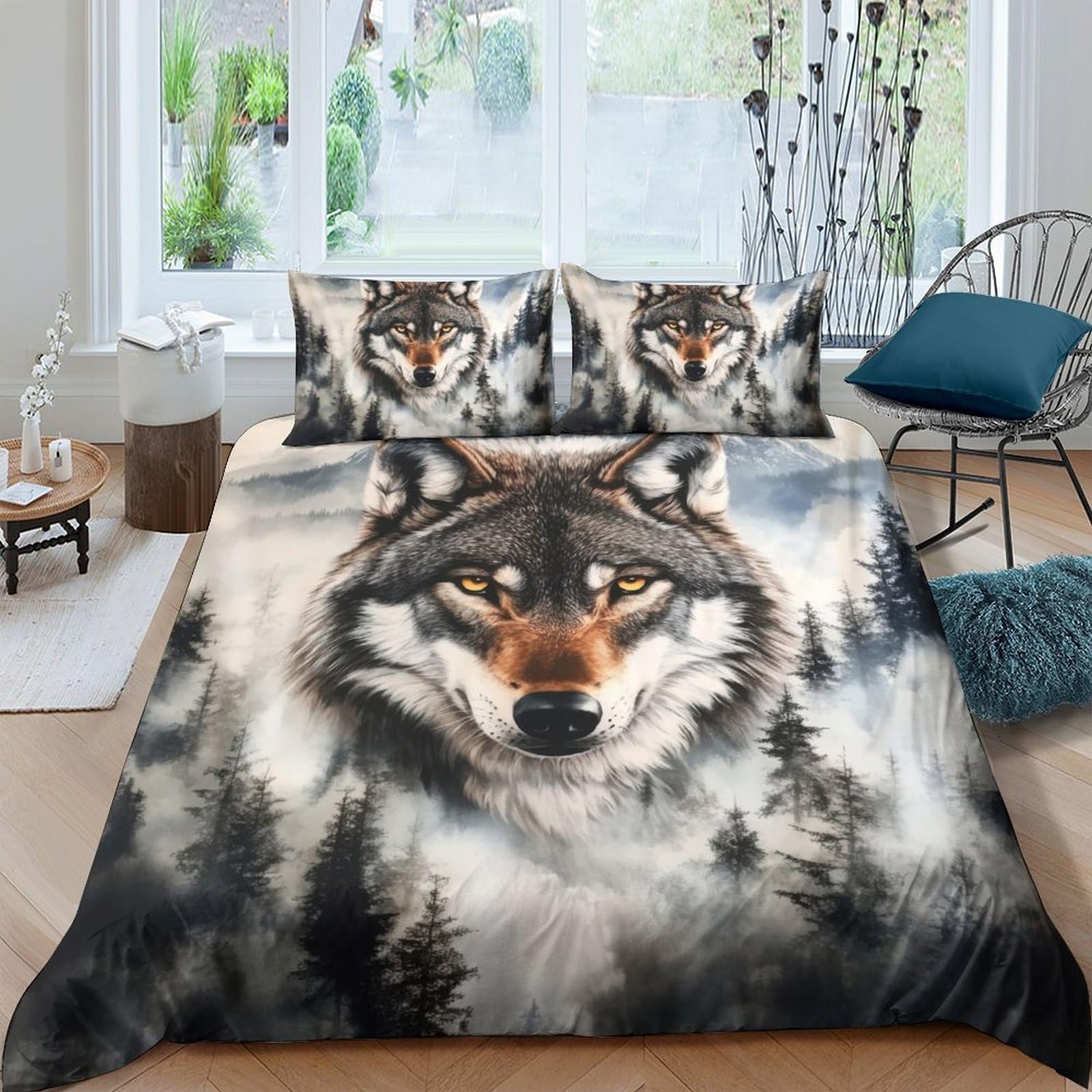 Ctjqhvkz Style-1 3D Printed Wolf Forest Fitted Sheet Microfiber Soft Breathable Animal Bedroom Decor Mattress Cover For Home Dorm Single（135X200cm）