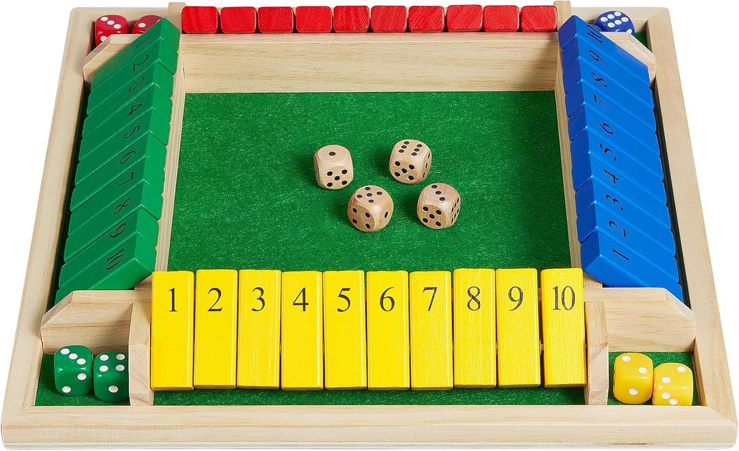 AMEROUS Shut The Box Dice Game-12 inches-Colorful Design-1-4 Players-12 Dice-Gift Package, Classic 4 Sided Wooden Board Game for Adults Kids, Classics Board Game