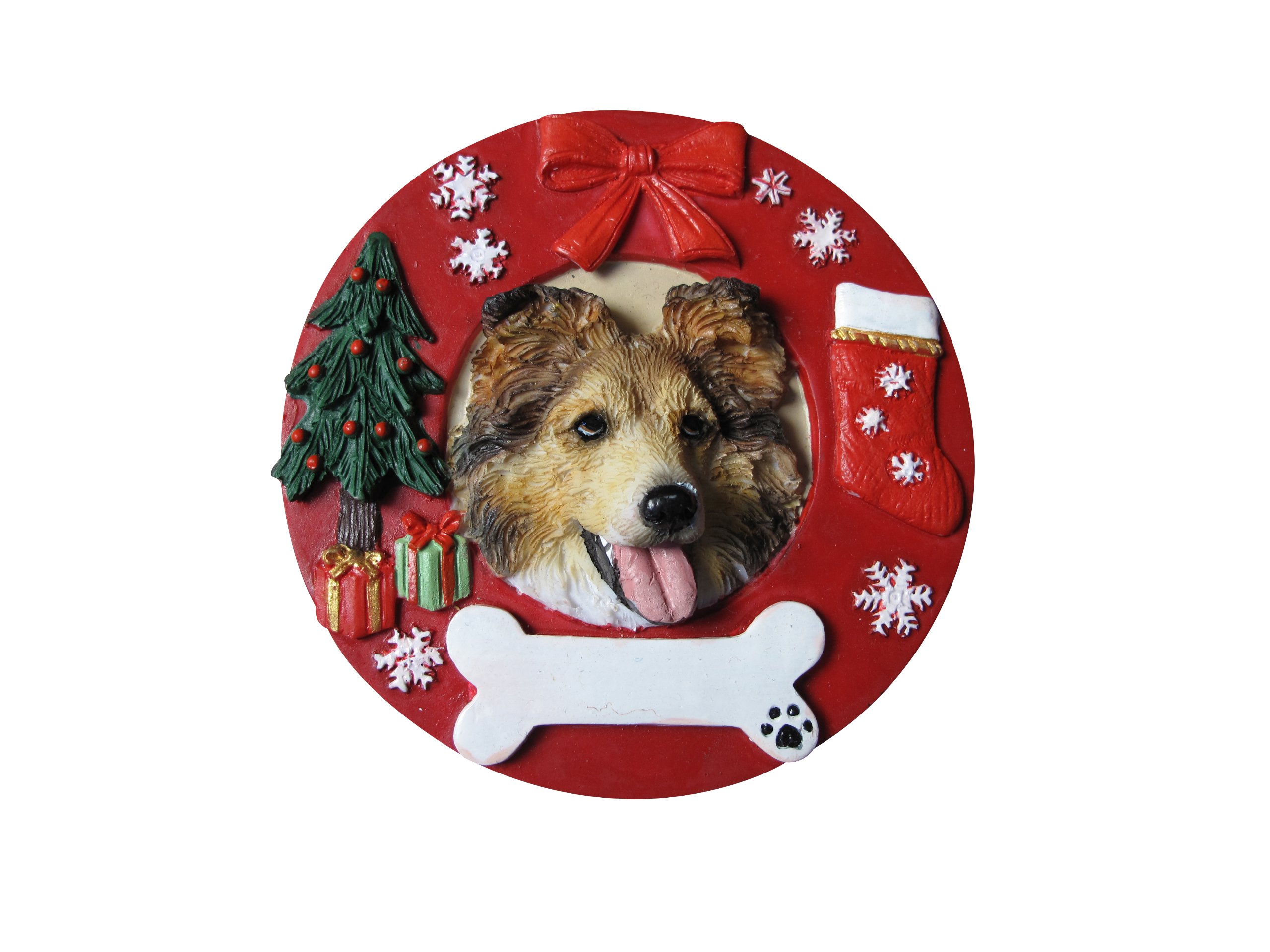 Sheltie Christmas Ornament Wreath Shaped Easily Personalized Holiday Decoration Unique Sheltie Lover Gifts