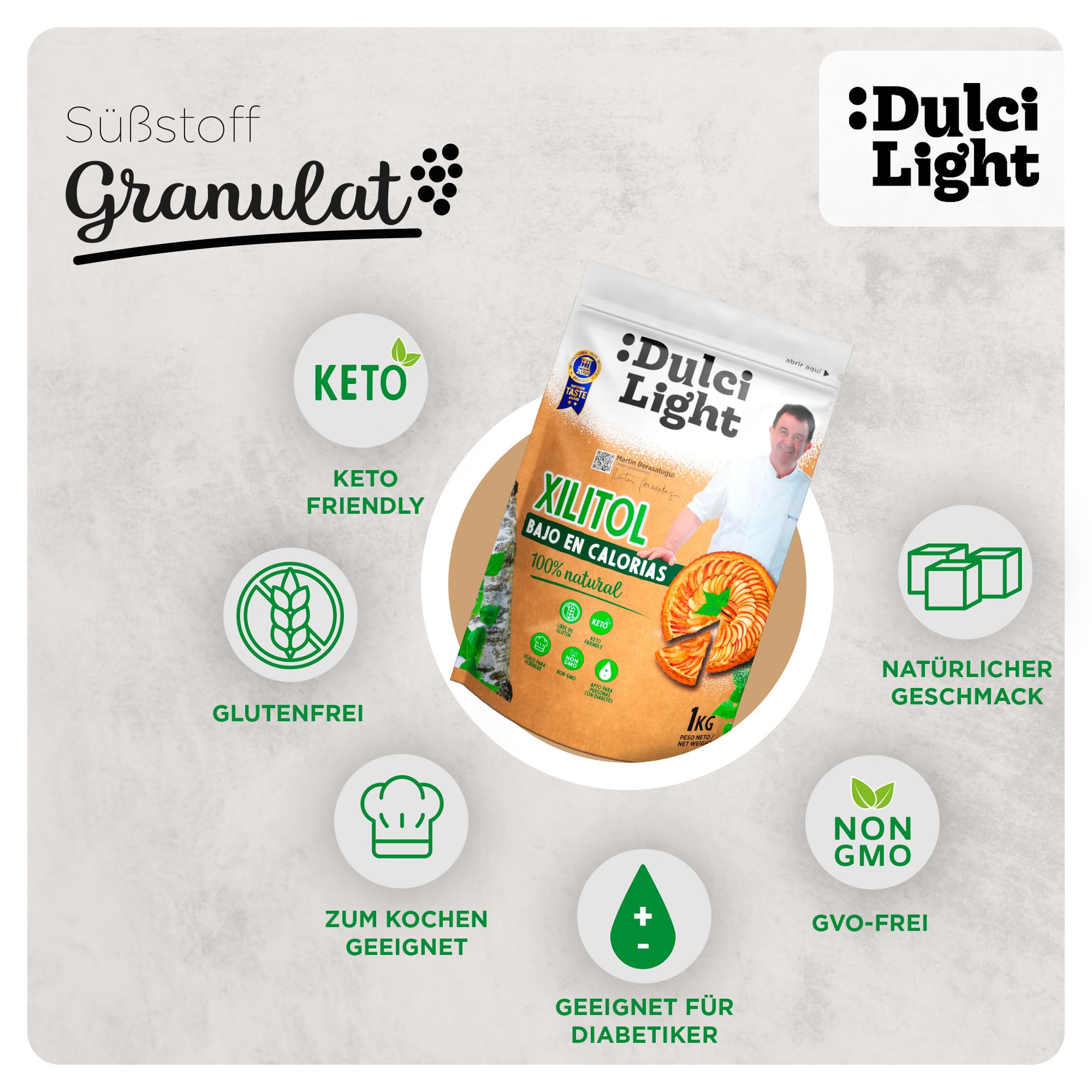 Dulcilight Xylit 3Kg Zuckerersatz Ohne Kalorien - Birkenzucker Xylit Natürliches Aroma, Nicht-GMO, Keto, Vegan, Glutenfrei - Pflegen Sie Ihre Zähne, Kein Bitterer Nachgeschmack