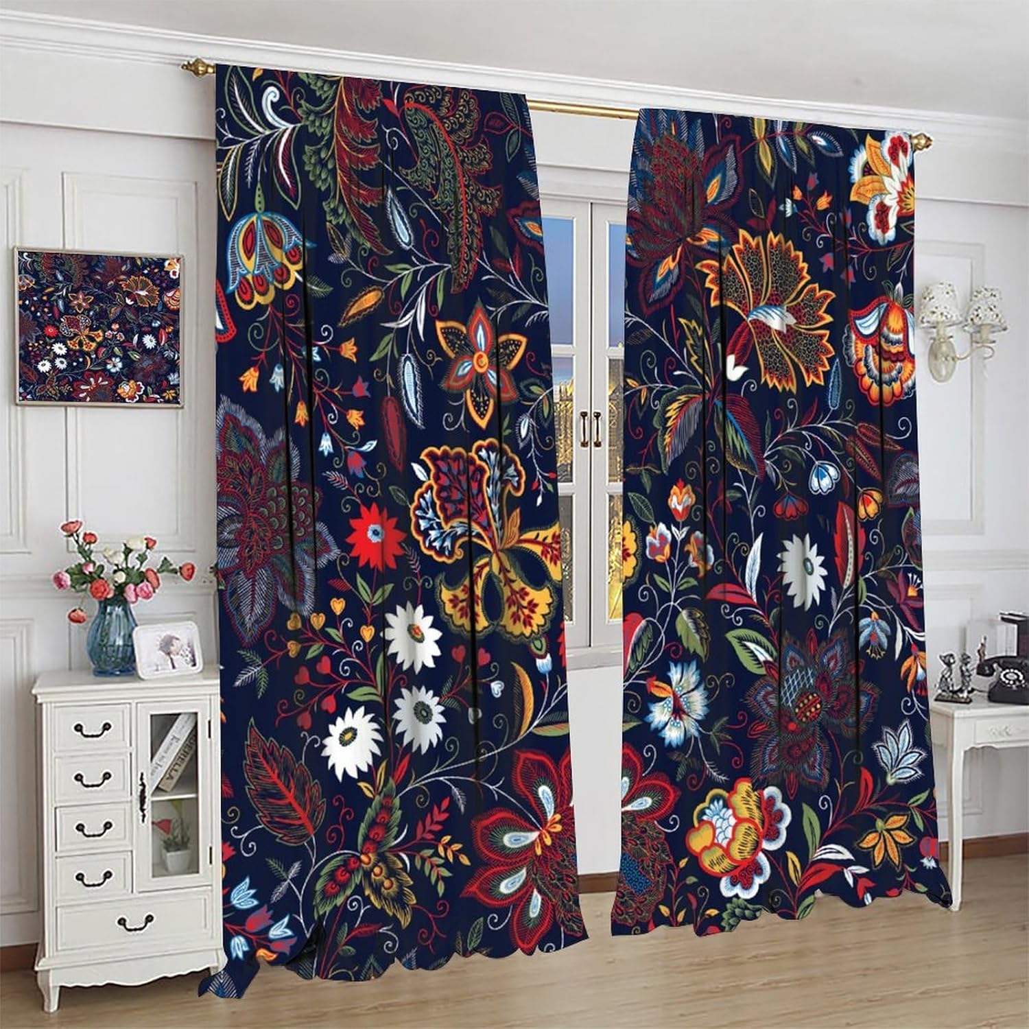 Paisley Blackout Curtains for Home Decor,Classic Vintage Floral Paisley Modern Luxury Aesthetics Printed Rod Pocket Window Treatments Drapes for Kitchen Bedroom Living Room 42" W X 45" L