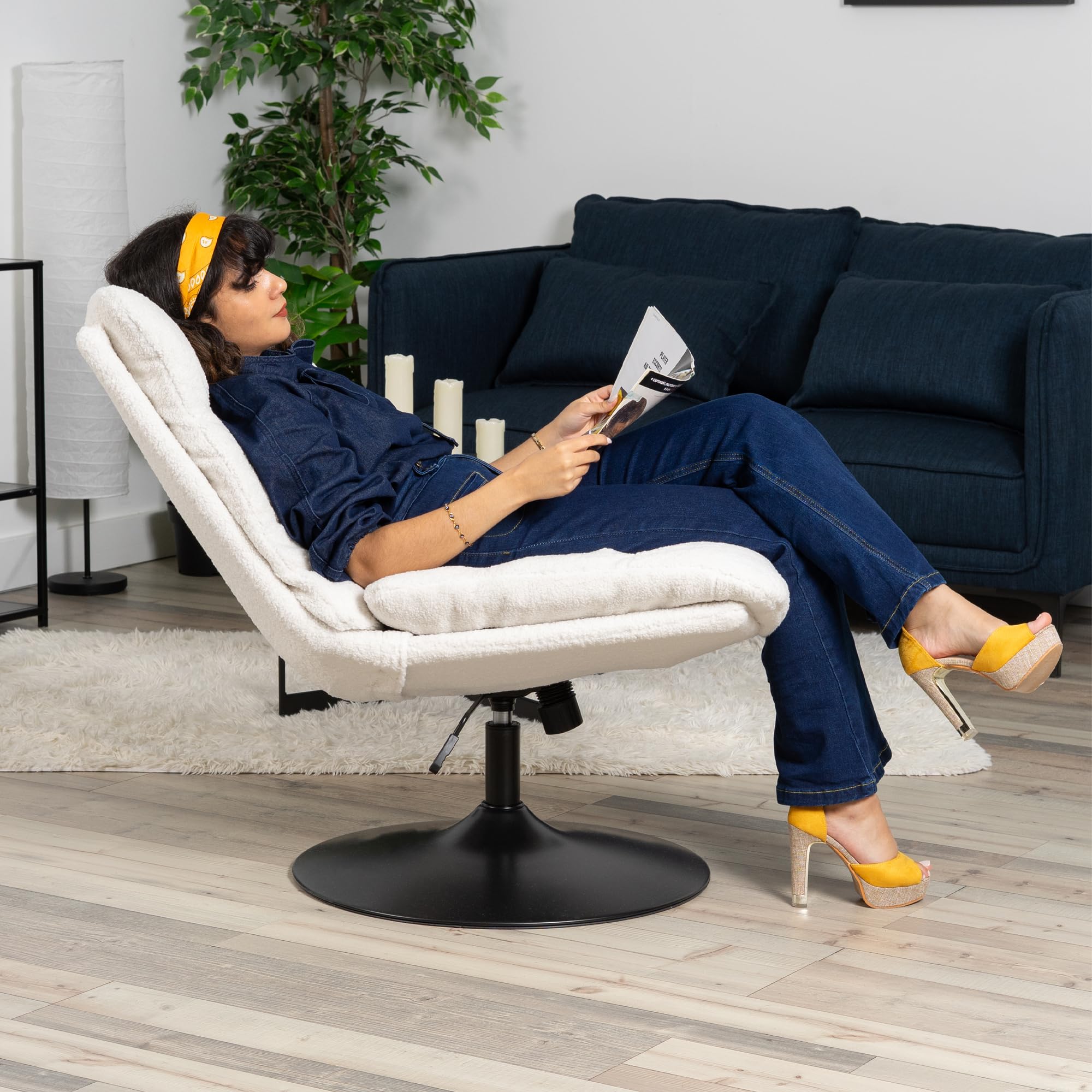 MEUBLE Cosy Sillón Giratoria 360° Butaca de Salón Función de Inclinación con Asiento Grueso Respaldo sin Reposabrazos en Tela de Bucle Blanco