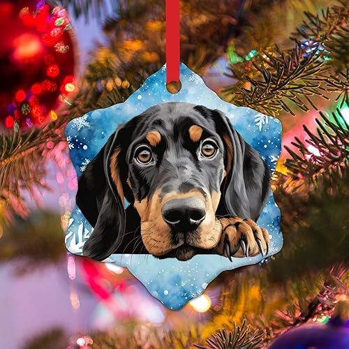 WoGuangis Adorno de Navidad  Adorno de Coonhound negro y bronceado, adorno de Navidad de cerámica para vacaciones, lindo y divertido para mirar a