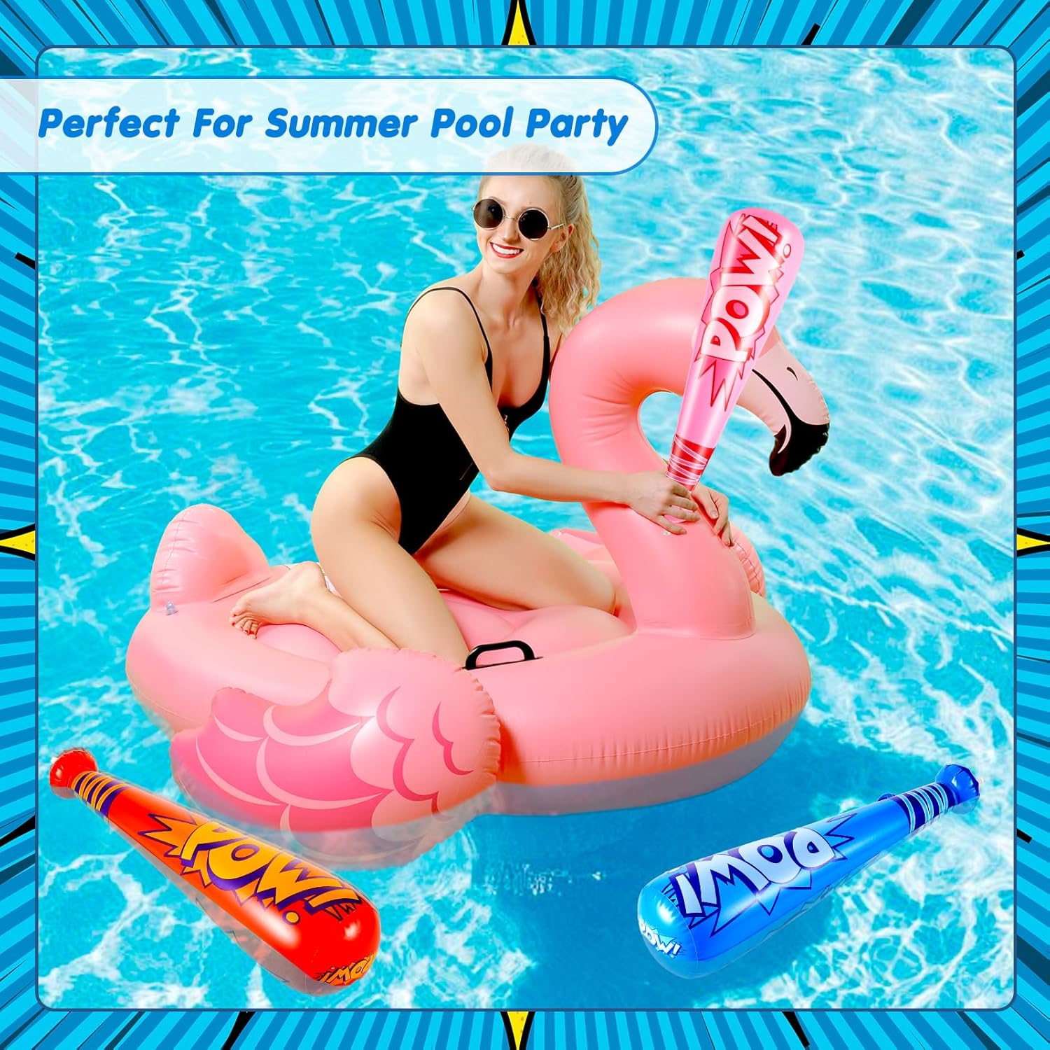 Seematn 100 Pcs Mardi Gras Throws Bulk Pow Inflatable Baseball Bats 17 Inch Inflatable Blow up Bats for Kids Carnival Game Prizes Bulk Carnival Hero Sports Prizes Favors (Blue,Dark Blue,Pink,Red)