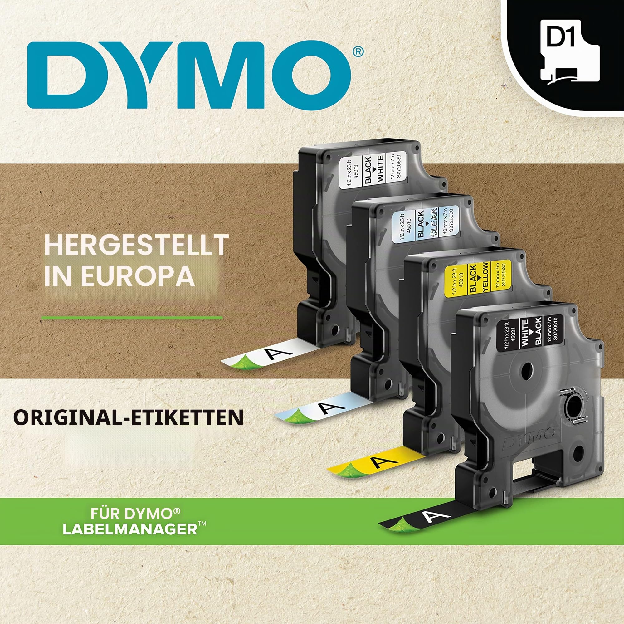 DYMO Original D1-Etikettenband | schwarz auf weiß | 12 mm x 7 m | selbstklebendes Schriftband| für LabelManager-Beschriftungsgerät