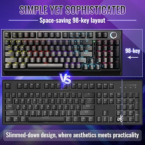 Miniatura 7 de Mechanical Gaming Keyboard with Red Switches 98 Keys PC Gaming Keyboard with BacklitMulti-Function Volume & Lighting Knob,Anti-Ghosting Wired USB