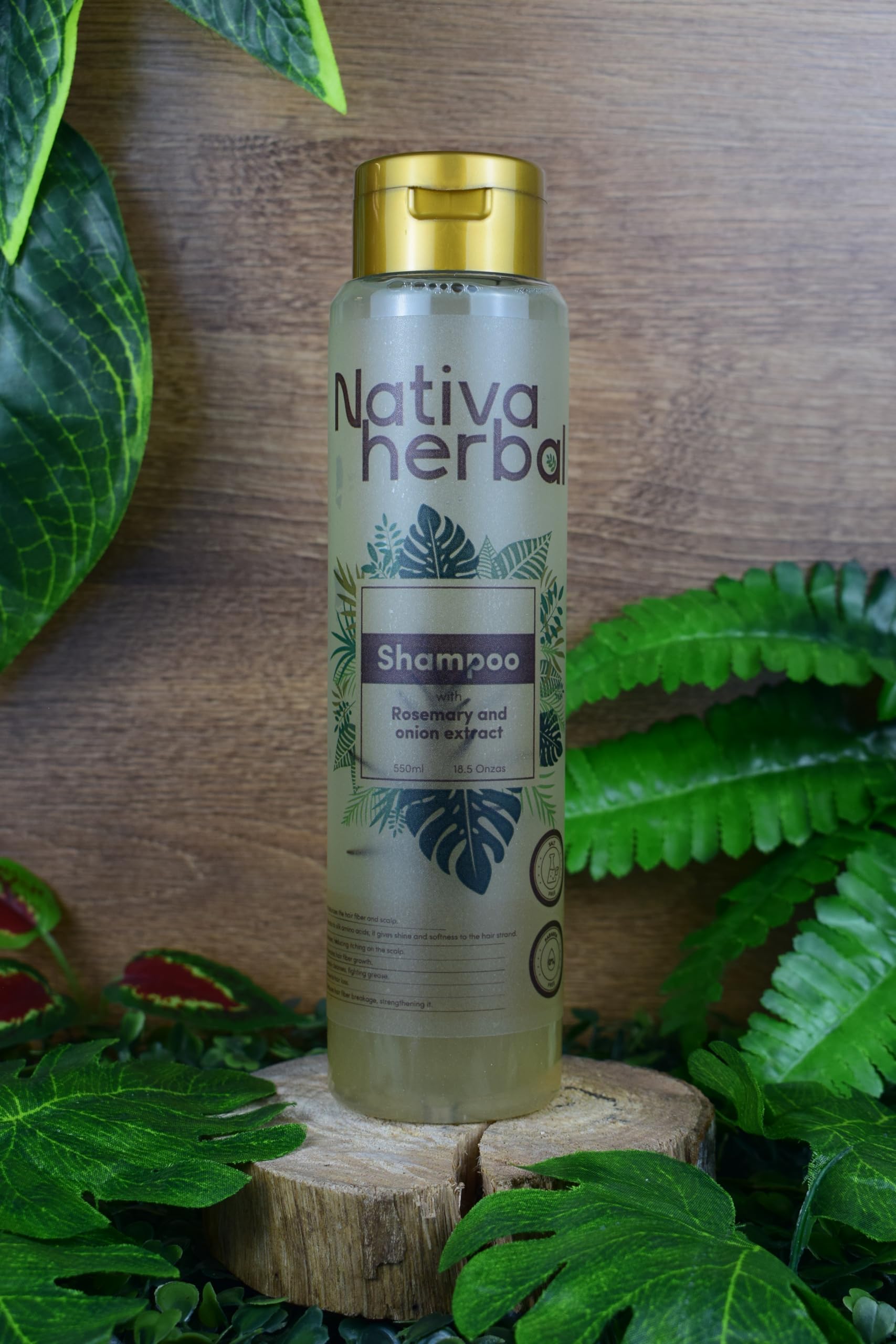 Nativa Herbal Rosemary and Onion Extract Shampoo 18.5 oz for stronger, Hair loss, Growth Hair, Paraben Free, Silicone Free, Salt Free