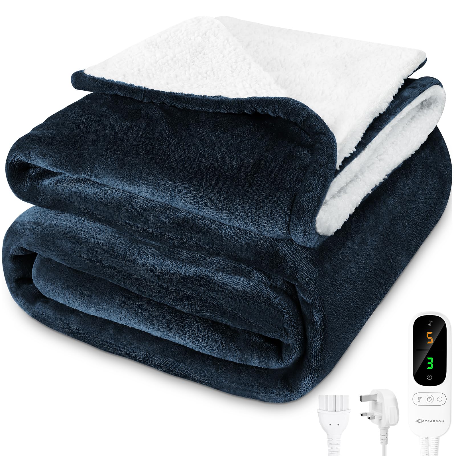 MYCARBON Heated Blanket 160 * 180cm, Flannel Sherpa Electric Throw Double Heating Blanket ...