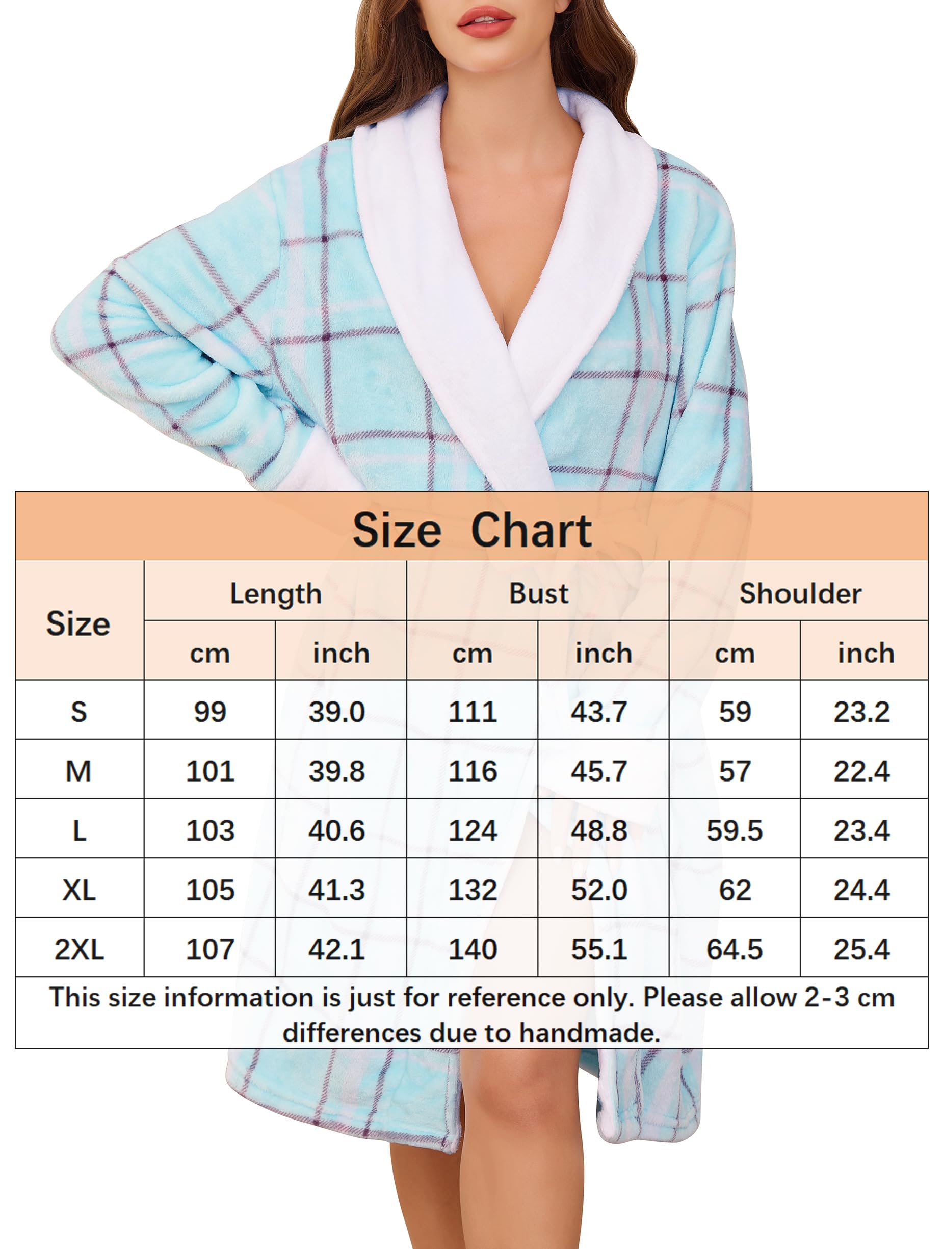 Vlazom Peignoir Femme en Flanelle Douce Robe de Chambre Chaude et Confortable pour l'Hiver