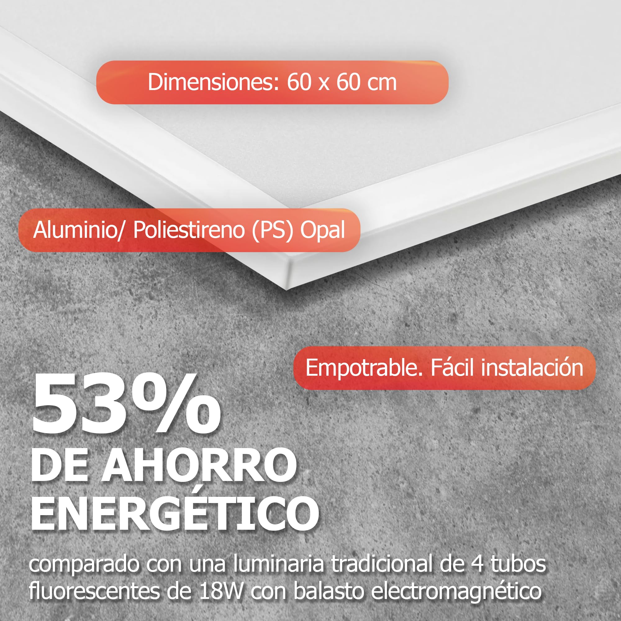 PILA Pack de 4 Paneles LED 60x60 cm, 40W, Luz Blanca Neutra (4000K), No regulable, 4000 Lúmenes, CRI80, UGR22, 35.000h de Vida Útil