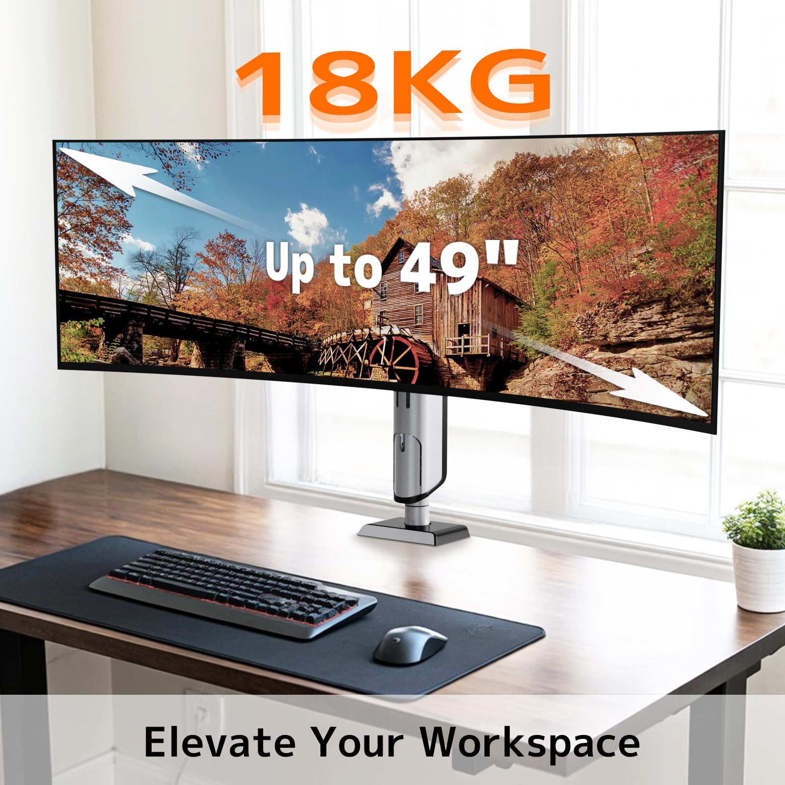 PUTORSEN Supporto per monitor da 17 – 49 pollici, supporto singolo per braccio per monitor può contenere 2 – 18 kg, regolazione dell'altezza senza sforzo con inclinazioni, girevole, girevole, VESA 75