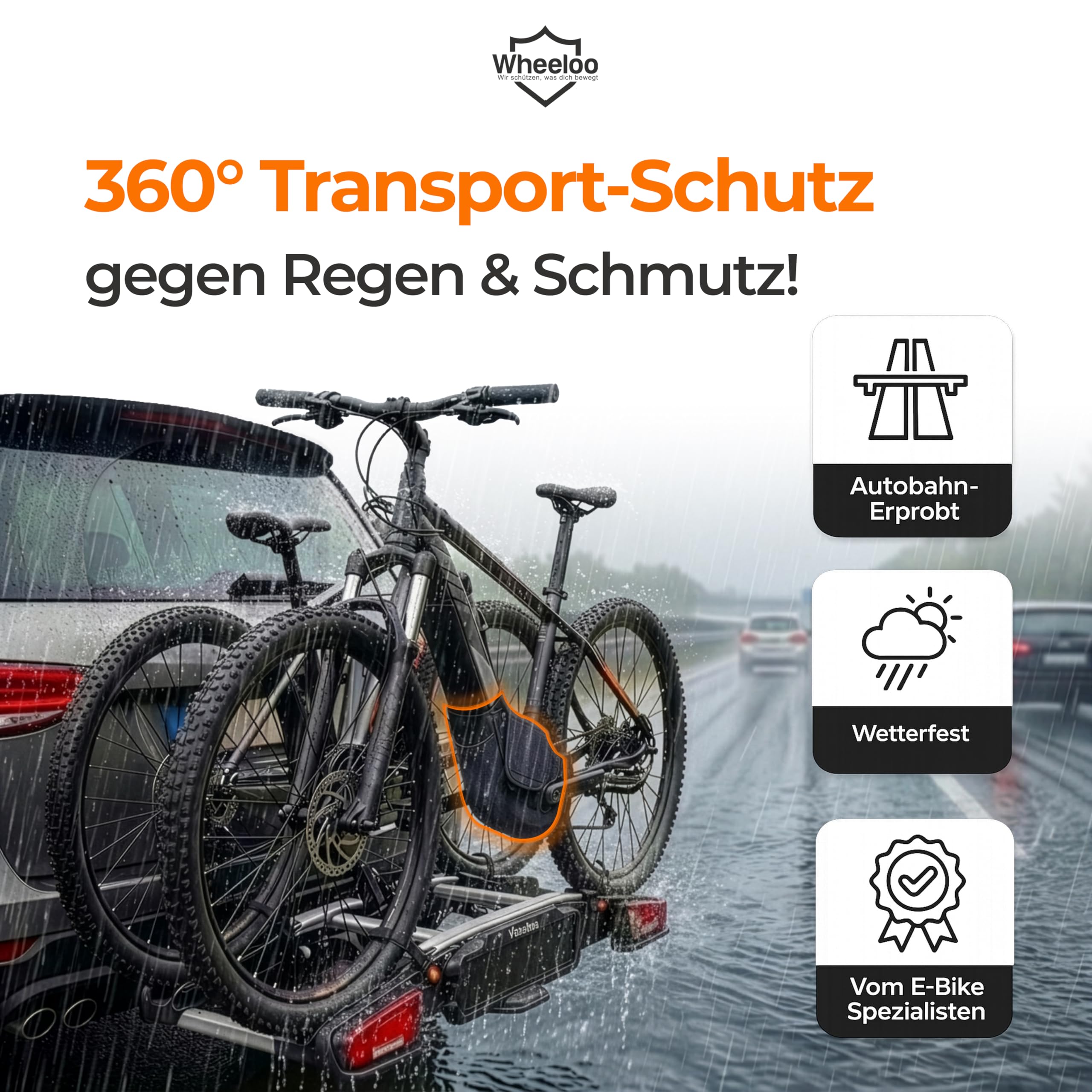 NEU E-Bike Motor Schutzhülle universale Passform I Transport Schutz für Fahrradträger I Motorschutz Abdeckung passend für Bosch, Brose, Shimano, Yamaha, Specialized ebike I E Bike Regenschutz WHEELOO