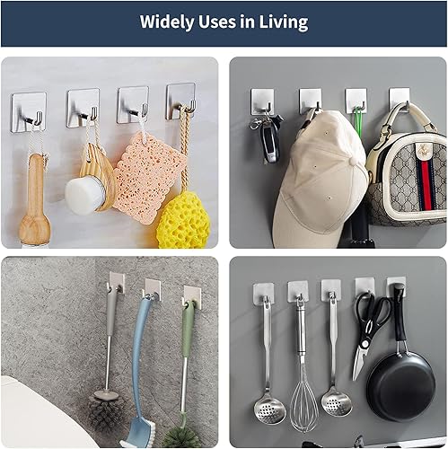 Miniatura 4 de Gancho autoadhesivo, impermeable en ganchos de ducha para colgar lufa, toallas, ropa, batas para baño, acero inoxidable, cepillo extraíble, gancho