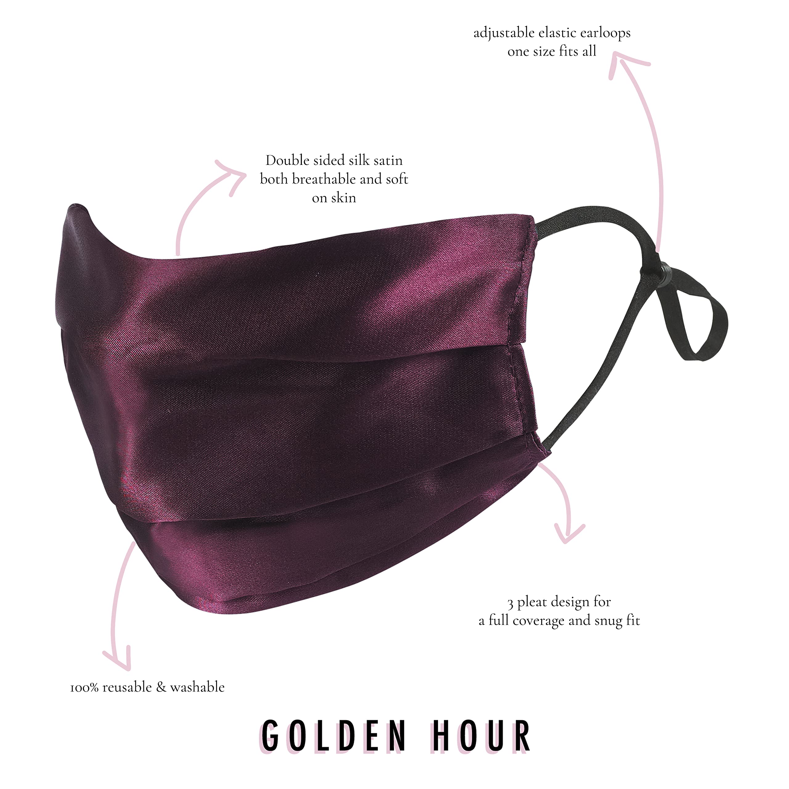 GOLDEN HOUR Silk Satin Face Mask for Sensitive Skin, Maroon - Image 3