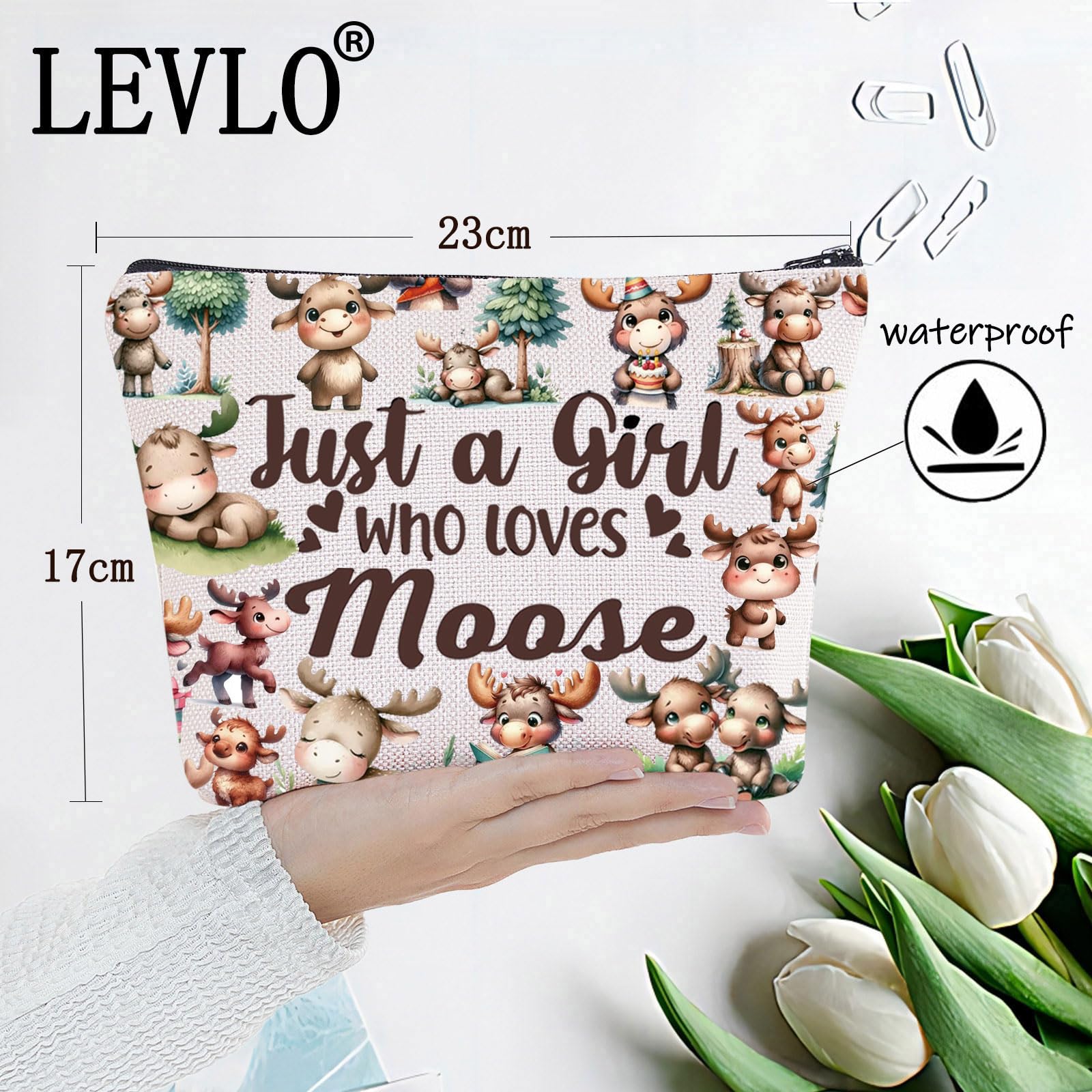 LEVLO Funny Moose Cosmetic Make up Bag Animal Lover Gift Just A Girl Who Loves Moose Makeup Zipper Pouch Bag Moose Lover Gift for Women Girls Just Moose Bag - Image 2