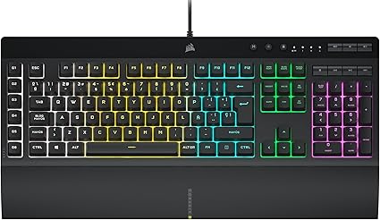 Corsair K55 RGB PRO Teclado para Juegos con Teclas de Membrana, Retroiluminación RGB Dinámica, 6 Teclas Macro con Integración el Software Elgato, Resistencia al Polvo y los Derrames, QWERTY, Negro