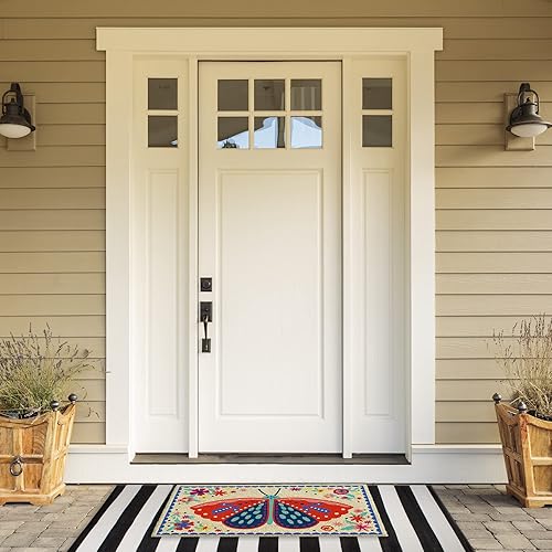 Miniatura 5 de DII Felpudo de fibra de coco natural para exteriores, 17 x 29 pulgadas, mariposa popular