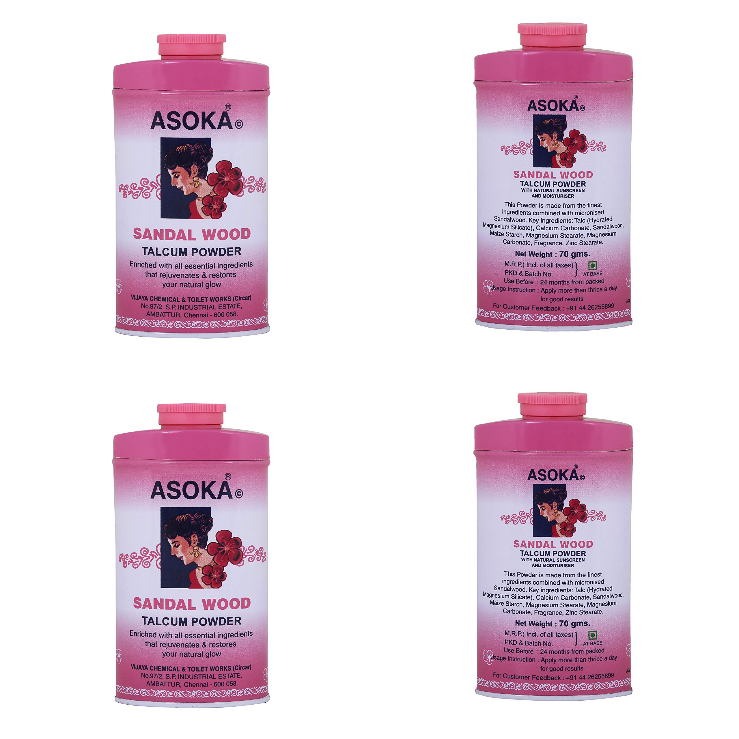 Asoka Talcum Powder (Sandal Wood, 70g X Pack of 4)