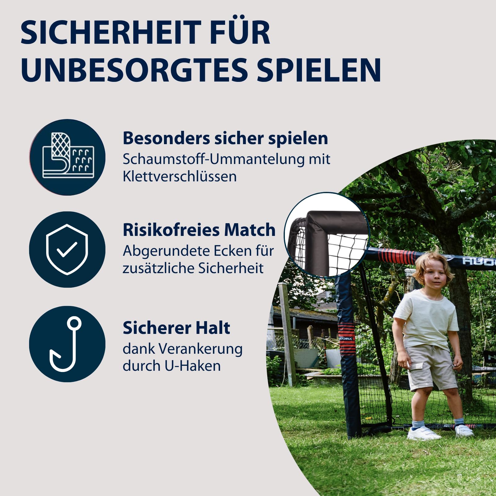 HUDORA Fußballtor Pro Tect - großes Fußballtor für Kinder und Erwachsene - Schaumstoff ummanteltes Fußballtor mit Netz - Hochwertiges Outdoor Tor mit Aufprallschutz