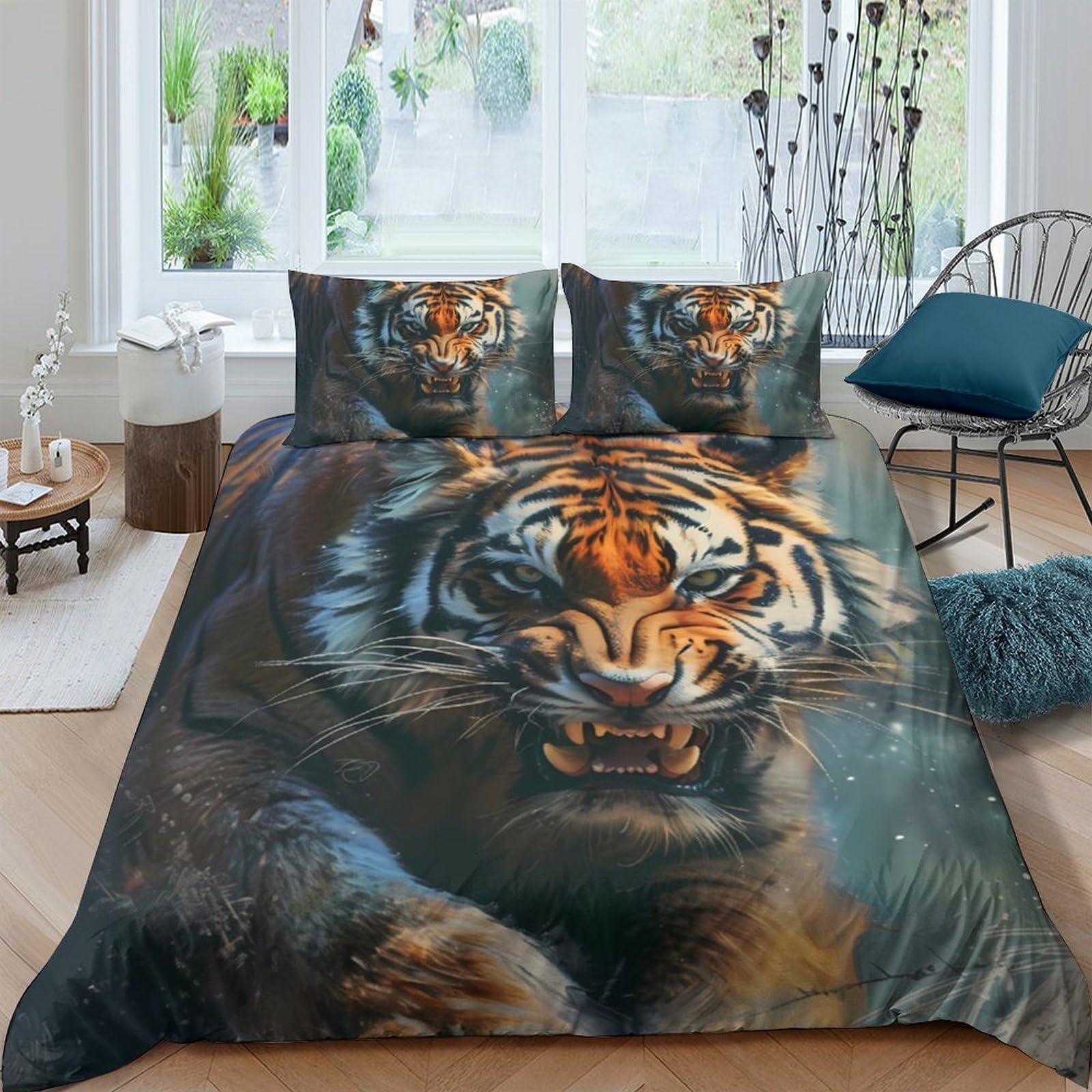 Ctjqhvkz Style-7 3D Printed Wild Tiger Fitted Sheet Microfiber Soft Anti-Slip Animal Jungle Bed Cover For Bedroom Dorm Decor Single（135X200cm）