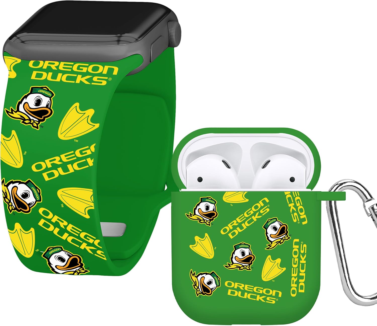 AFFINITY BANDS Oregon Ducks HD Combo Package Compatible with Apple Watch and AirPods Gen 1 & 2 (42/44/45/49mm (46mm Series 11) Long Random)