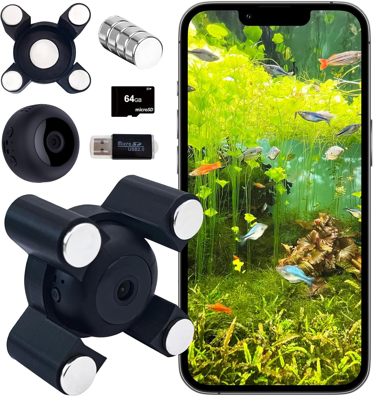 Aquarium Camera,2k HD Video,Night Vision, 120°Wide Angle View,64gb Sd Card Included,/Wi-Fi/Playbackable.Suitable for Windows, Outdoor, Living Room, Pet Cage and More.