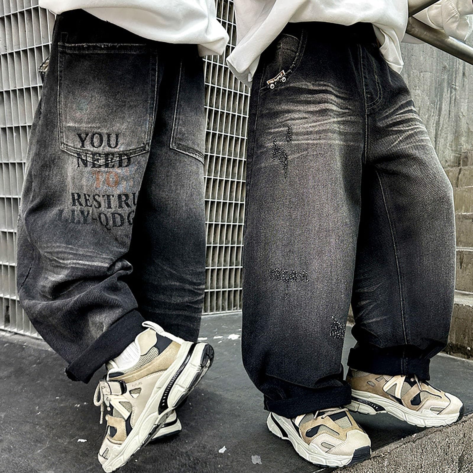 Generico Jeans Baggy Ragazzo - Pantaloni Cargo per Bambini Pantaloni con Vita Completamente Elasticizzata vestibilità Regolare età 4-12 Anni