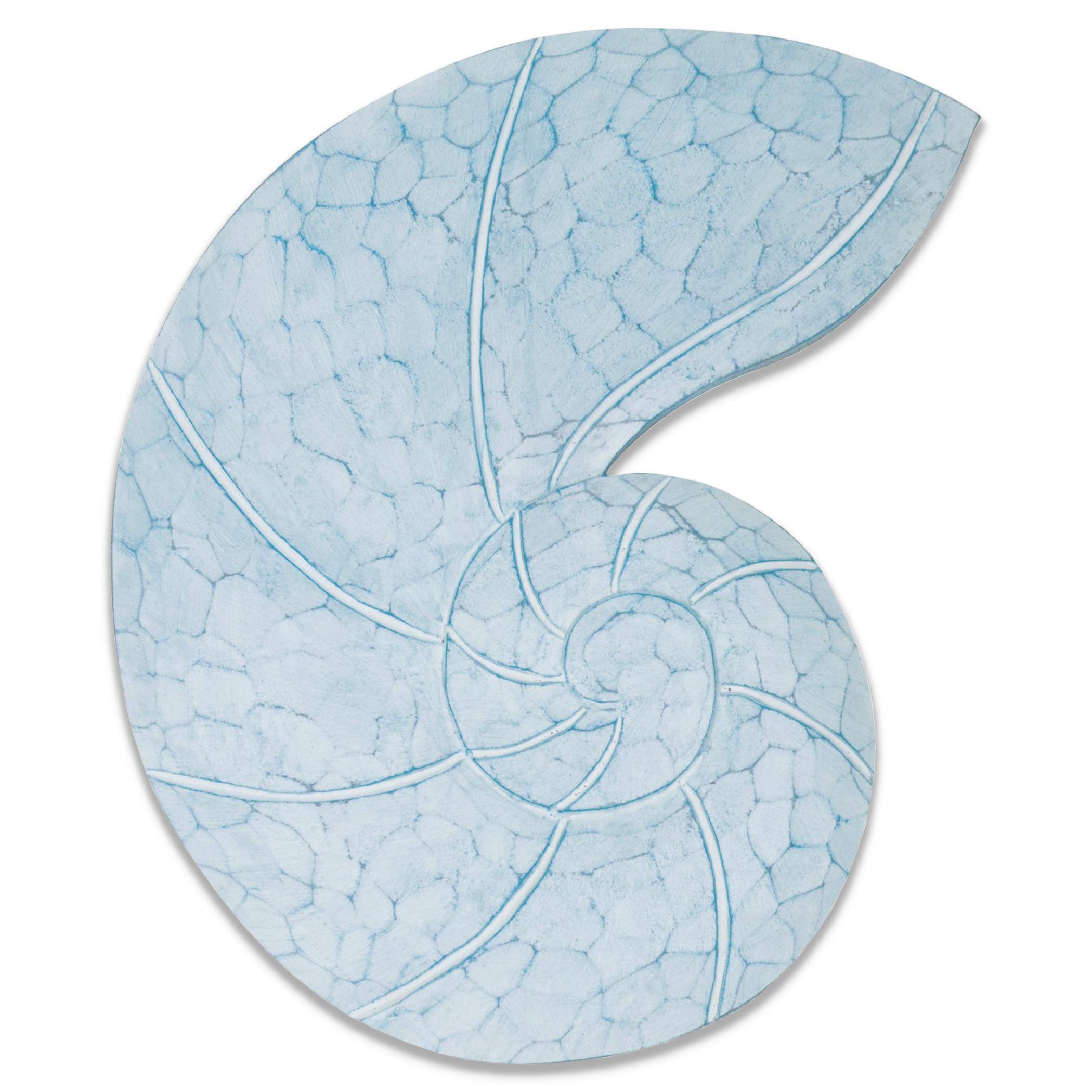 T.I. DesignHand-Carved Coastal Aqua Nautilus Shell Wall Decor, Wall Decoration