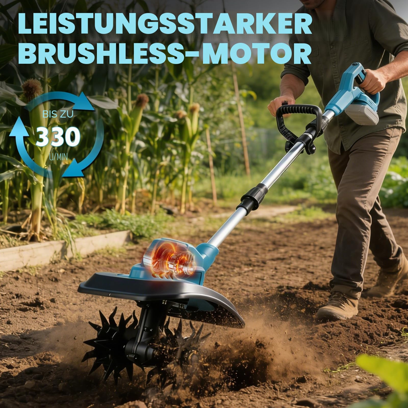 Akku-Bodenhacke für Makita 18V Akku, 550W Elektrische Gartenfräse