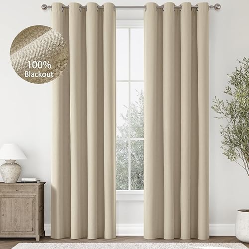 Miniatura 44 de ChrisDowa Cortinas 100% opacas de abedul liso de 96 pulgadas de largo, 2 paneles para dormitorio, sala de estar, oscurecimiento de la habitación de