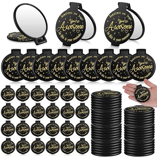 Huwena 100 piezas de espejo compacto de bolsillo negro a granel con texto positivo, regalos inspiradores para mujeres, Sometimes You Forget You are