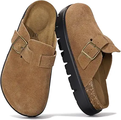 Project Cloud Genuine Leather Platform Clogs for Women Footwear - Memory Foam Arch Support Cork Footbed Casual Shoes & Mules for Women 2025 (Benton Chunky)