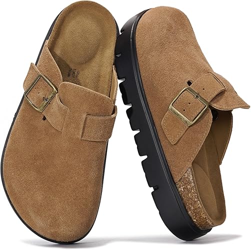 Project Cloud Genuine Leather Platform Clogs for Women Footwear - Memory Foam Arch Support Cork Footbed Casual Shoes & Mules for Women 2025 (Benton Chunky)