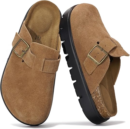 Project Cloud Genuine Leather Platform Clogs for Women Footwear - Memory Foam Arch Support Cork Footbed Casual Shoes & Mules for Women 2025 (Benton Chunky)
