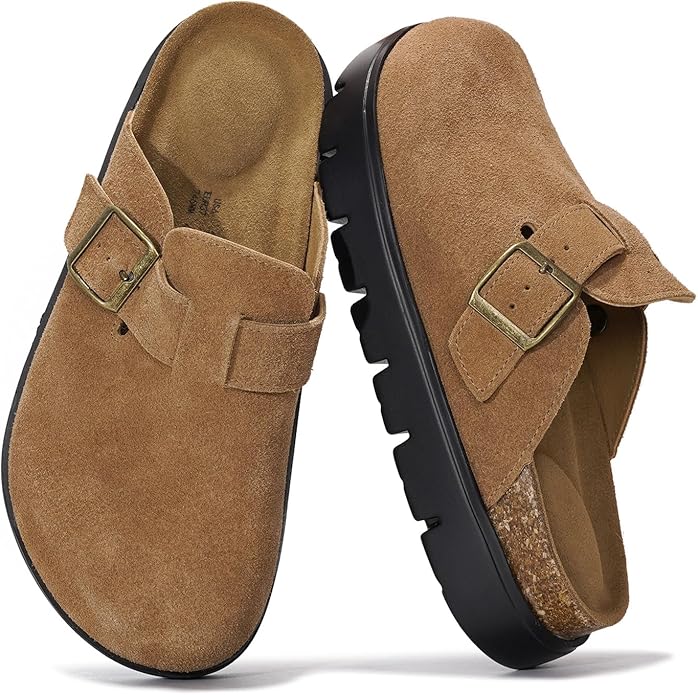 Project Cloud Genuine Leather Platform Clogs for Women Footwear - Memory Foam Arch Support Cork Footbed Casual Shoes & Mules for Women 2025 (Benton Chunky)