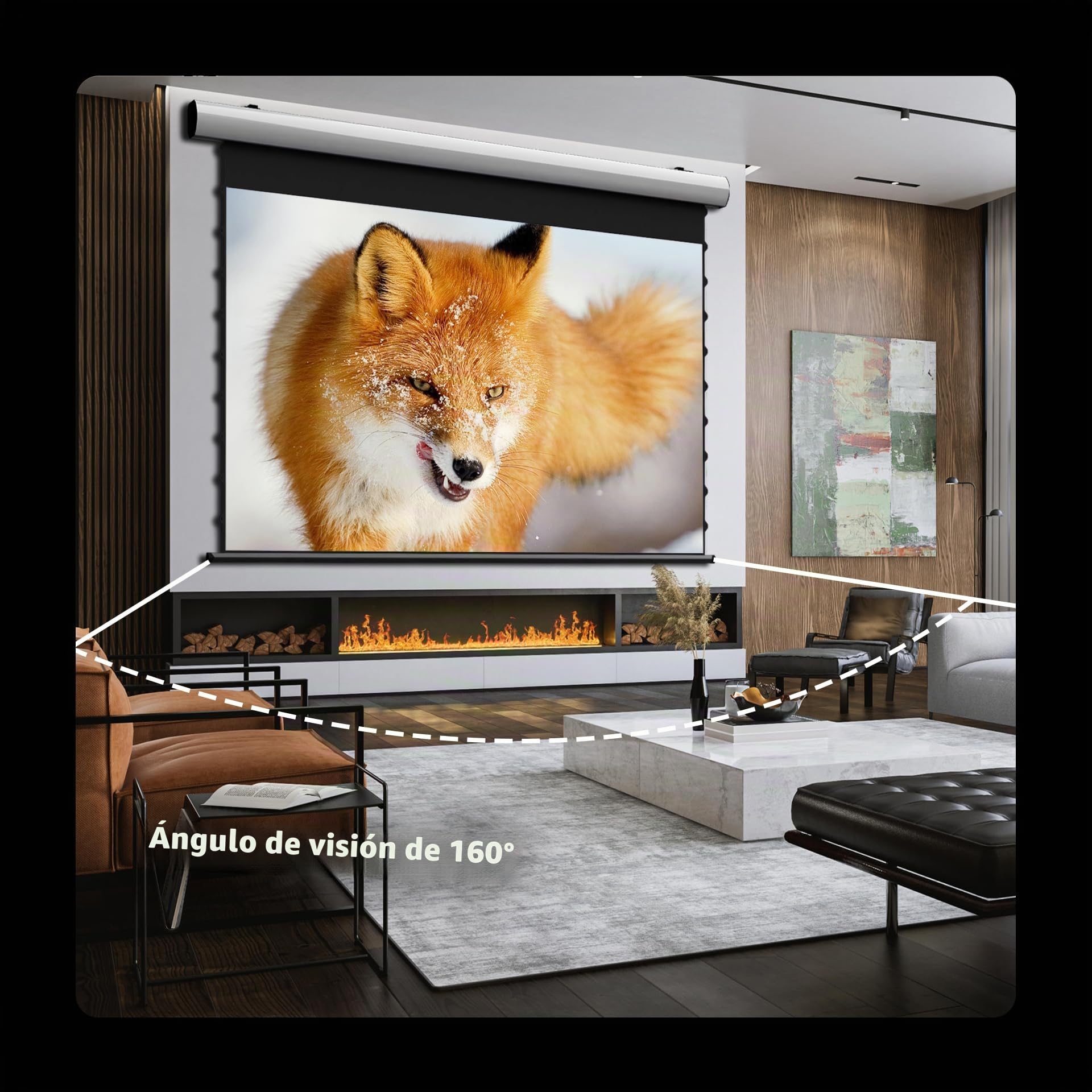 FlowArc Pantalla de Proyección 100 Pulgadas, Eléctrica Motorizada, Black Crystal 4K ALR, Montaje en Pared y Techo, Compatible con Proyectores ST/LT (No UST), para Ambientes Luminosos