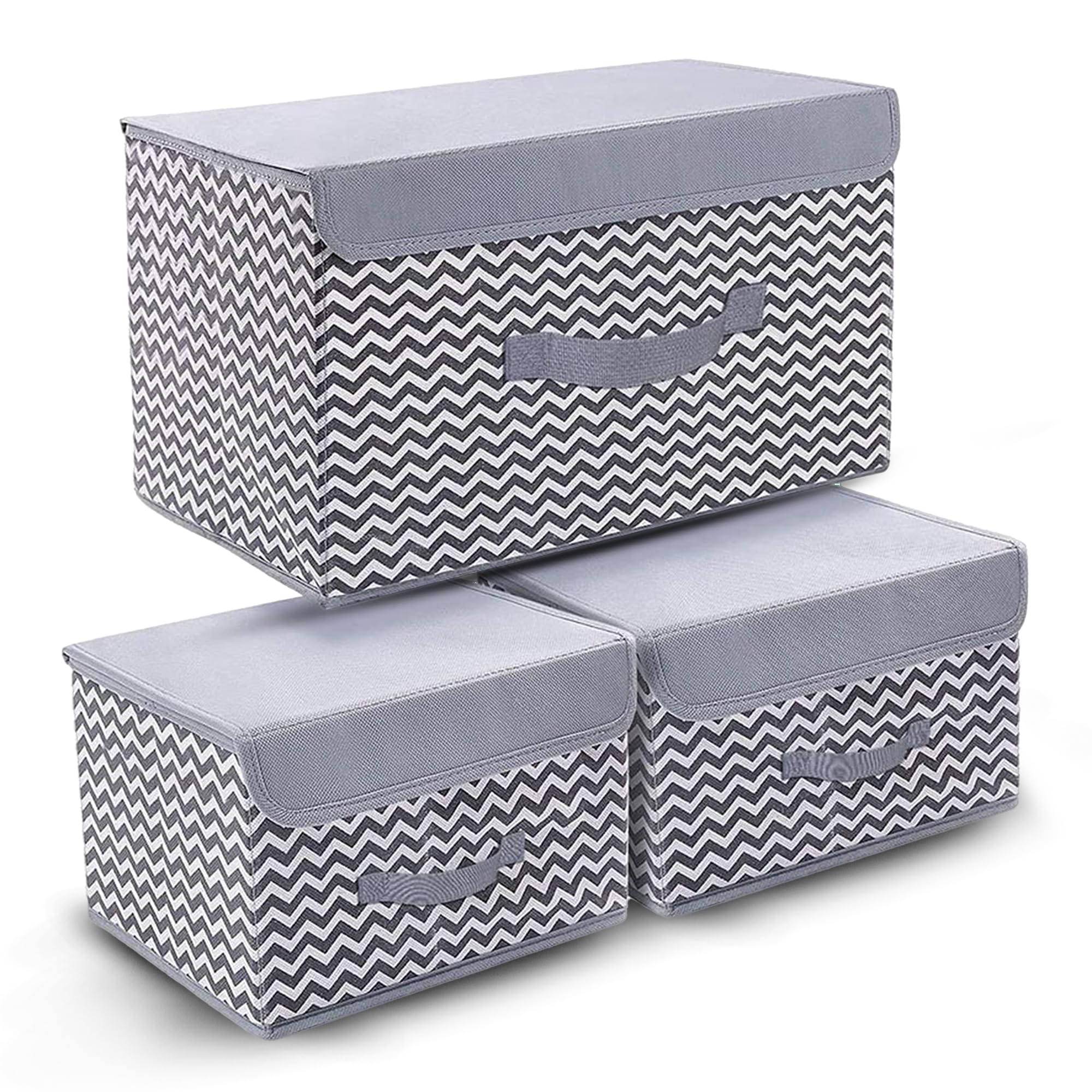 FLYNGO 3 Pcs Foldable Storage Box Organiser with Lid, Versatile Storage Basket Bins for Wardrobe, Clothes, Toys, Books, and Other Supplies (1 Large + 2 Small) (1 Large + 2 Small)-image-36