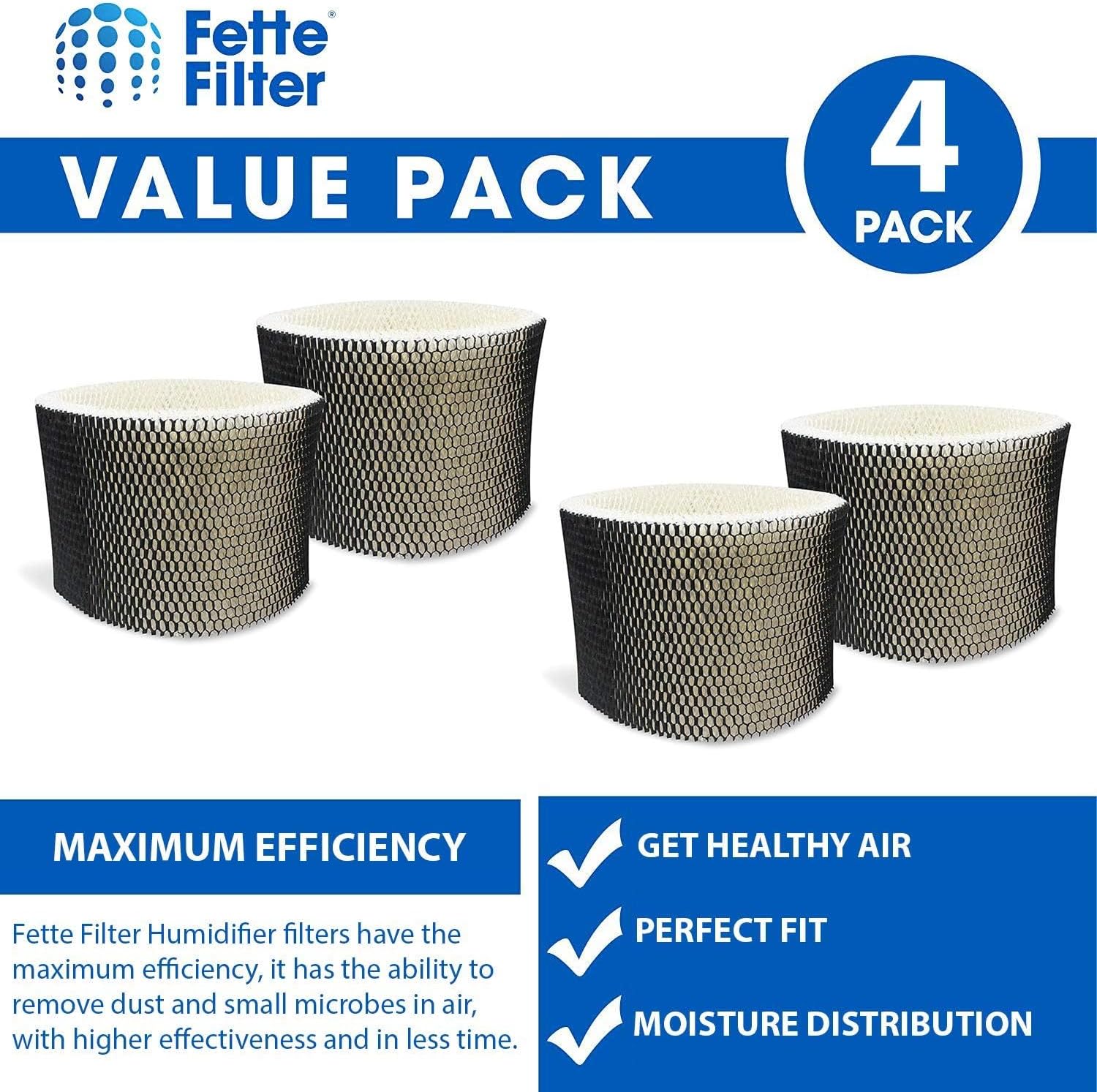 Fette Filter - HWF75 Replacement Wicking Filter Compatiable with Holmes Filter D HWF75 HWF75CS HWF75PDQ-U HF222 & Sunbeam Cool Mist Humidifier Models 3000 Series. Pack of 4