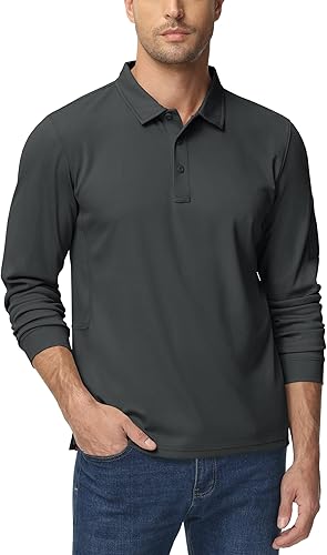 Miniatura 7 de TACVASEN Camisas polo de manga larga para hombre, de secado rápido, camisas tácticas de rendimiento, camisa de golf, camisa casual de trabajo al