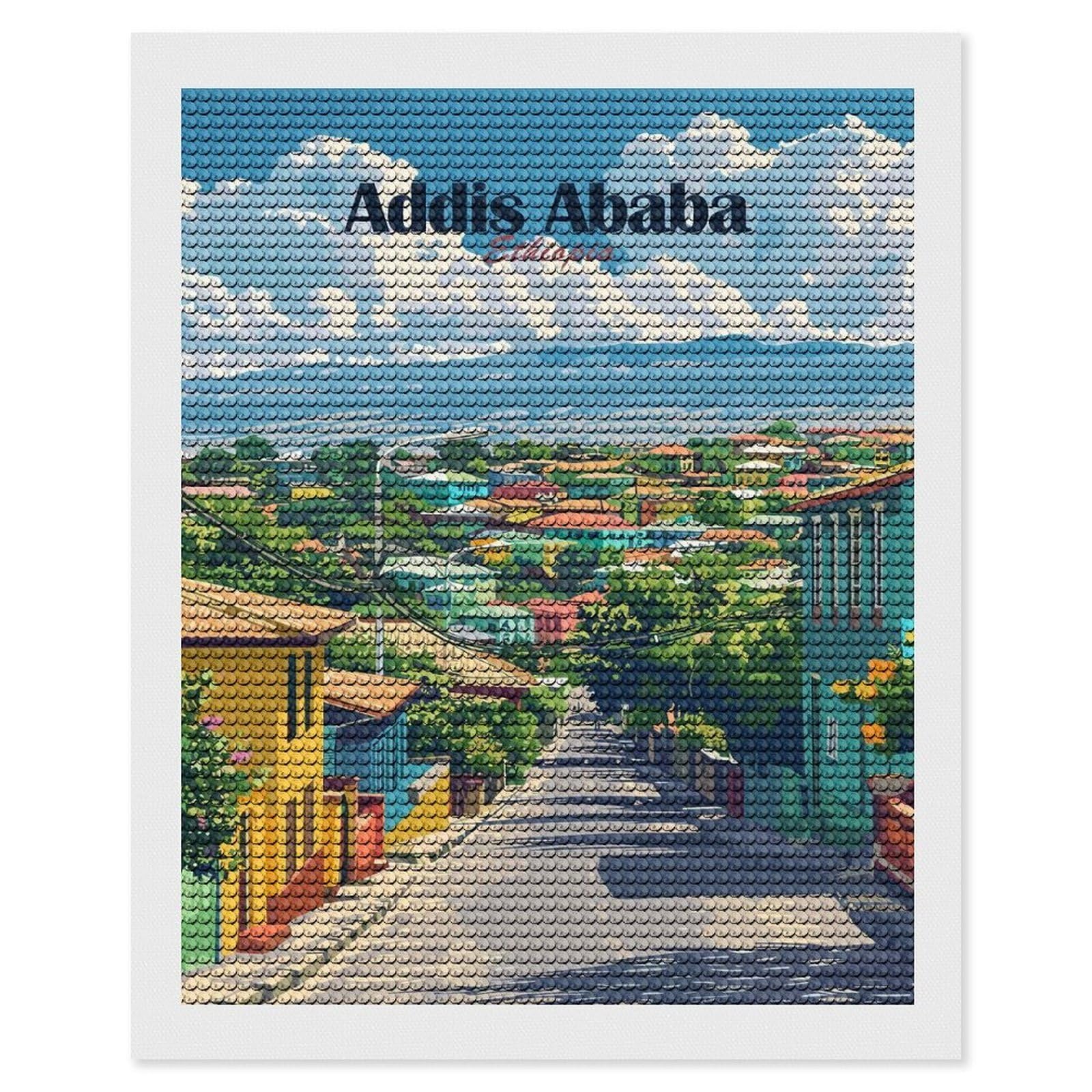 Junmoney Addis Ababa Cityscape Full Drill Diamond Painting Kit 16"x20", for Teens, Calming Craft to Unwind, Home Wall Decor, Christmas Gift