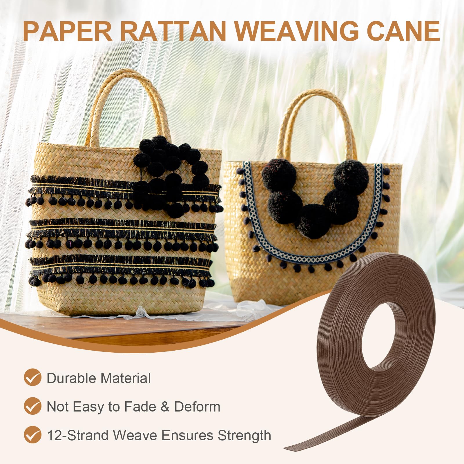 PATIKIL 16.4 Yards x 0.6" Paper Rattan Weaving Cane - Image 3