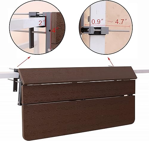Miniatura 10 de Mesa de balcón 80-37, marrón, cuadrada, altura ajustable, mesa plegable para patio, jardín, barandillas, 31.4 x 14.56 pulgadas